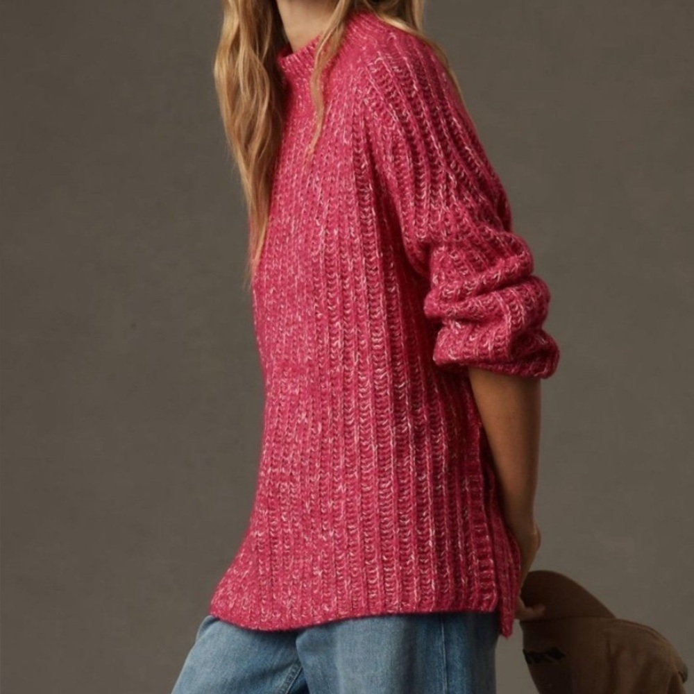 Anthropologie Pilcro Mock Neck Chunky Rib Knit Sweater Size M Pink Pullover